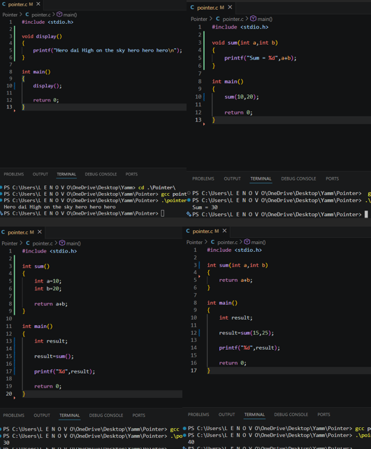 samyamss's tweet photo. #LSPPDay39
Today I explored functions in C, covering function declaration, definition, and function calls. I also practiced all four types of functions, understood pass-by-value.
@lftechnology
#60DaysOfLearning2026 #LearningWithLeapfrog https://t.co/tp6VVZnF4K