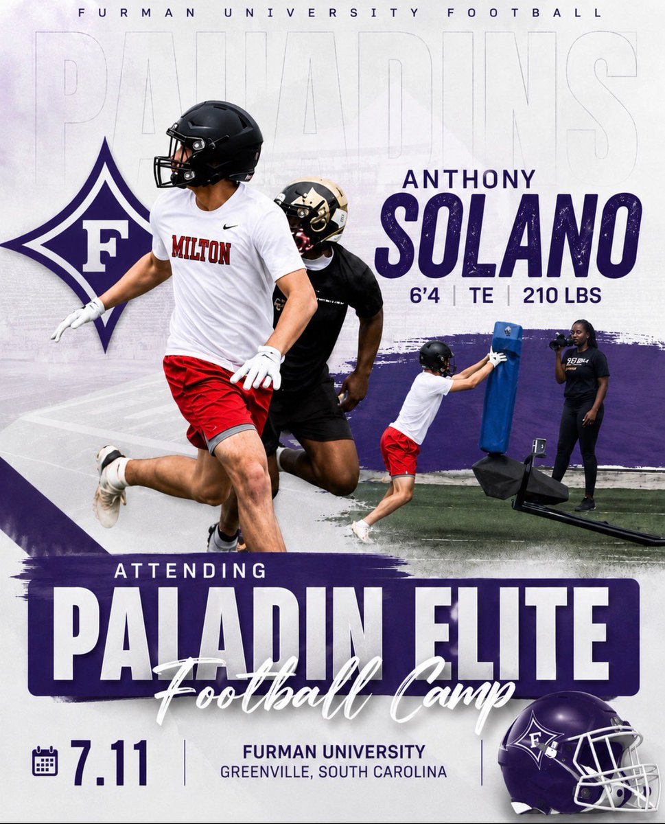 Antsolano_'s tweet photo. Excited and grateful for the opportunity to compete tomorrow at the Furman University Paladin Elite Camp. Looking forward to earning every rep and competing at a high level. See you tomorrow!
@grayson_kline @PaladinFootball @CoachBenReaves @CoachRMWilliams @CoachRubino88 @coach_minton @CoachStromie @OCCoachJack @MiltonEagles_FB @RecruitGeorgia @NEGARecruits