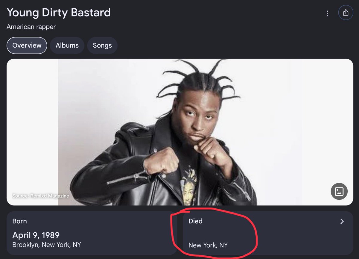 k00lkidd6000's tweet photo. why does this shit say Young Dirty Bastard is dead 😭 https://t.co/BFe1zSoXsR