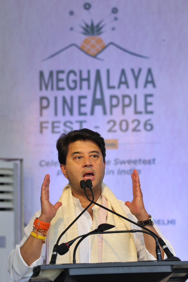 JM_Scindia's tweet photo. From the hills of Meghalaya to the Haat of Dilli…! 🍍

Delighted to inaugurate the Meghalaya Pineapple Festival today along with my dear friend and Hon'ble Chief Minister of Meghalaya, Shri @SangmaConrad ji.

I urge everyone to visit this vibrant festival celebrating the resilience, enterprise and spirit of Meghalaya’s farmers.

Come and savour the world-renowned GI-tagged Kew Pineapple!

📍 Dilli Haat, INA
🗓️ 10–12 July 2026