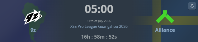 9zTeam's tweet photo. MAÑANA: SEMIFINALES DE LA XSE PRO LEAGUE

Ponete la alarma temprano porque la madrugada del sábado nos espera con las semifinales de la XSE Pro League Guangzhou 2026 disputada en China 🇨🇳

🆚 @theAllianceGG 
⏰ 05:00 🇦🇷🇺🇾🇧🇷| 04:00 🇨🇱| 02:00 🇲🇽| 10:00 🇪🇸
🖥️https://t.co/neno62Hlc2 https://t.co/TMOpRlSBWh