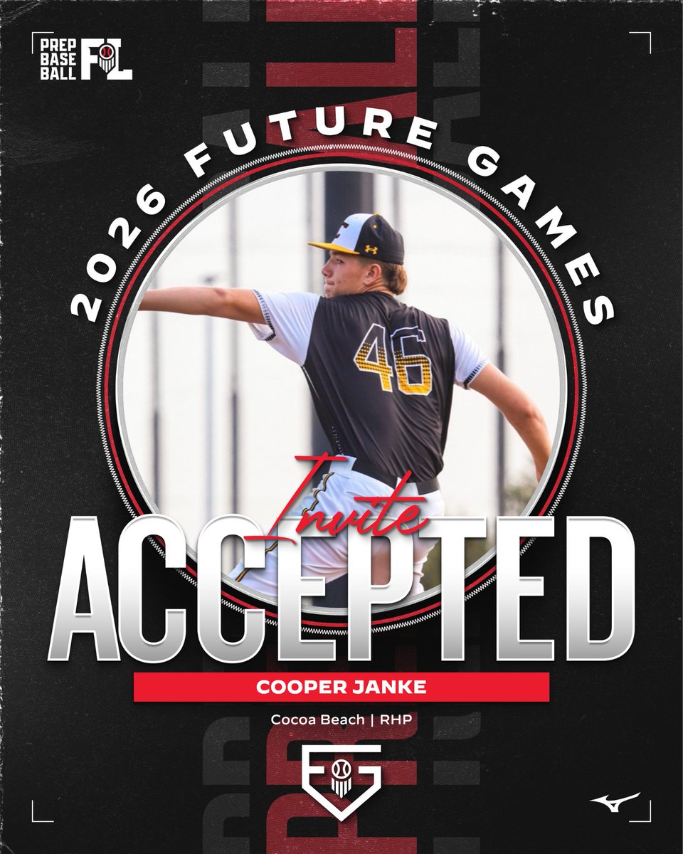 PrepBaseballFL's tweet photo. 𝗙𝘂𝘁𝘂𝗿𝗲 𝗚𝗮𝗺𝗲𝘀 𝗜𝗻𝘃𝗶𝘁𝗲 𝗔𝗰𝗰𝗲𝗽𝘁𝗲𝗱 ✅

'28 RHP @CooperJanke (Cocoa Beach) has accepted his invite to the top uncommitted event in the country, the 2026 Future Games.

See you there, Cooper 👊

👤: https://t.co/9kp7Z3zajE

#PBFG26 | @CBeach_Baseball https://t.co/KmmNtvLIrc