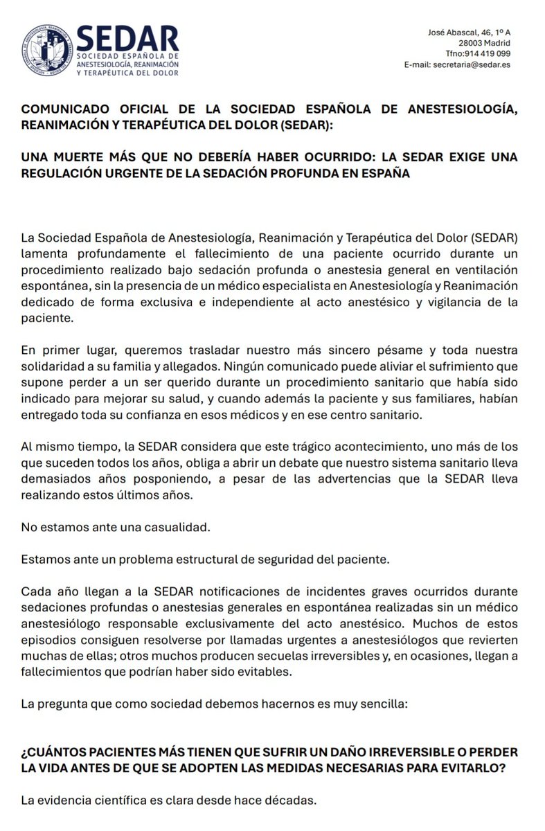 JRFraile's tweet photo. Sedación profunda y anestesia general: siempre con un anestesista, ¡por su seguridad!
Comunicado oficial SEDAR 
https://t.co/LhqwcyQOwe https://t.co/It2qIDlSgk