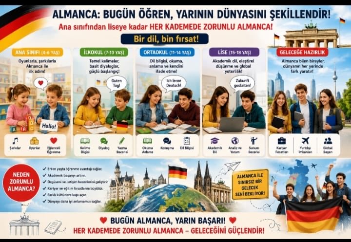 AdanirBusraa's tweet photo. @mellorissa @egitimgucusen @oguzozat @cengizmete @mebpgm İkinci yabancı dil eğitimi öğrencilerimizin hakkıdır. Almanca'nın seçmeli olması nedeniyle birçok öğrenci bu imkândan yararlanamıyor. Eğitimde fırsat eşitliği için Almanca yeniden ortak ders olmalıdır.
@Yusuf__Tekin @tcmeb @farukyelkenci @cftcblnt
#AlmancaZorunluOlsun https://t.co/YErMUQvWA3