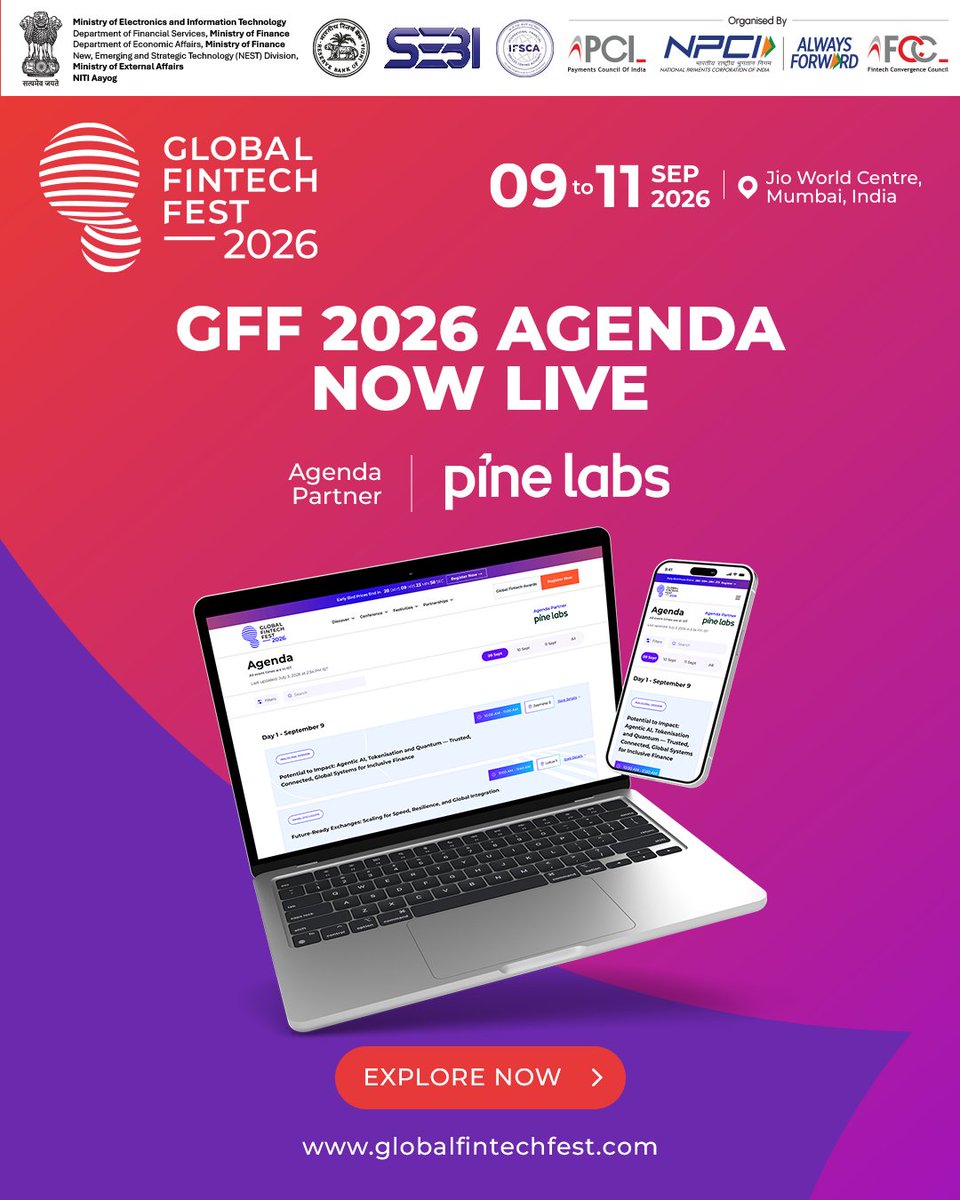 GffFintechfest's tweet photo. The wait is over. The GFF 2026 Agenda is now live!
Start planning your GFF experience today.
9–11 September 2026 | Jio World Centre, Mumbai
Explore the agenda today: https://t.co/Fbax1pfuA5
#GFF #GFF2026 #Globalfintechfest https://t.co/sxd9guihYC