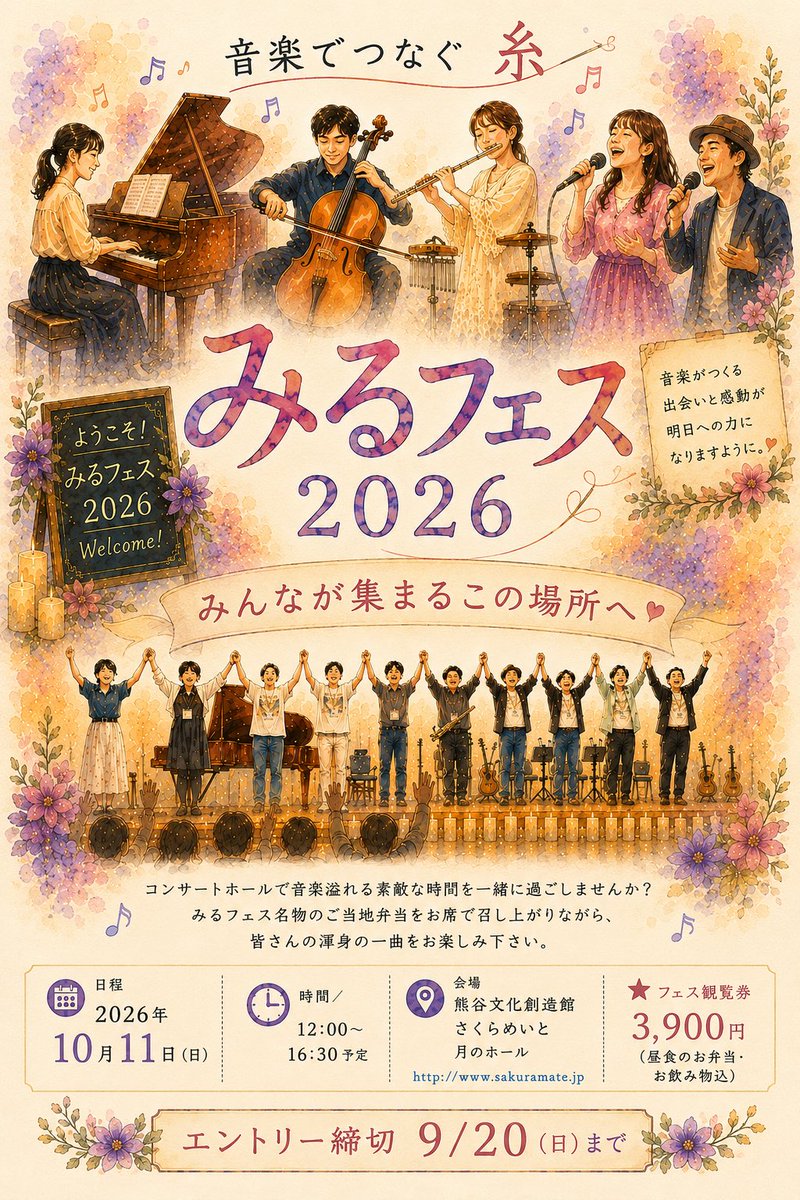 pianist_milky's tweet photo. みるフェス2026🎶
10月11日に開催いたします✨️

コンサートホールでパーティのようなアットホームなフェス💕
お席でお弁当を食べながら音楽を楽しめます😊
エントリーは9/20までとなりますが定員になり次第締切りますので、参加ご希望の方はお早めにコメントまたはDMにてお知らせ下さい♪ https://t.co/0BxS4jC2YT
