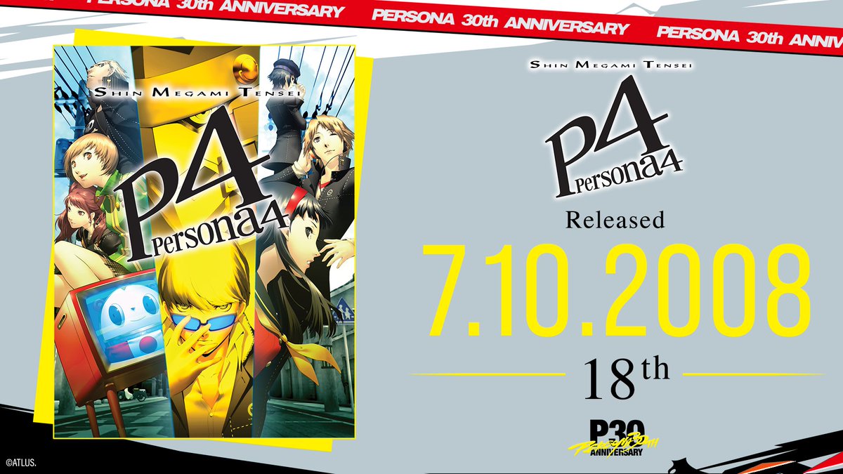 Atlus_West's tweet photo. Persona 4 was officially released 18 years ago today! 💛🎮 #P30th https://t.co/1eKaLGgXDk