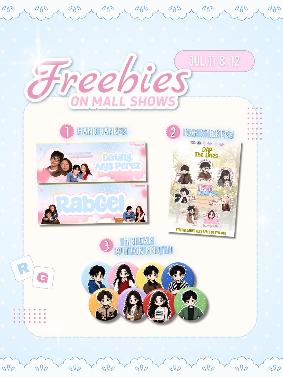 RABGELOFC_'s tweet photo. Weekend agenda? SUPPORT RABGEL. ✅🩵🩷

See our fandom representatives around the venue and grab some exclusive freebies while supplies last! 👀✨

Let’s make some noise, create unforgettable memories, and show RabGel the unmatched Gellybin energy!

See you this weekend, Gellybins! 

#RabGel
#RabinAngeles | #AngelaMuji
#DatingAlysPerez
