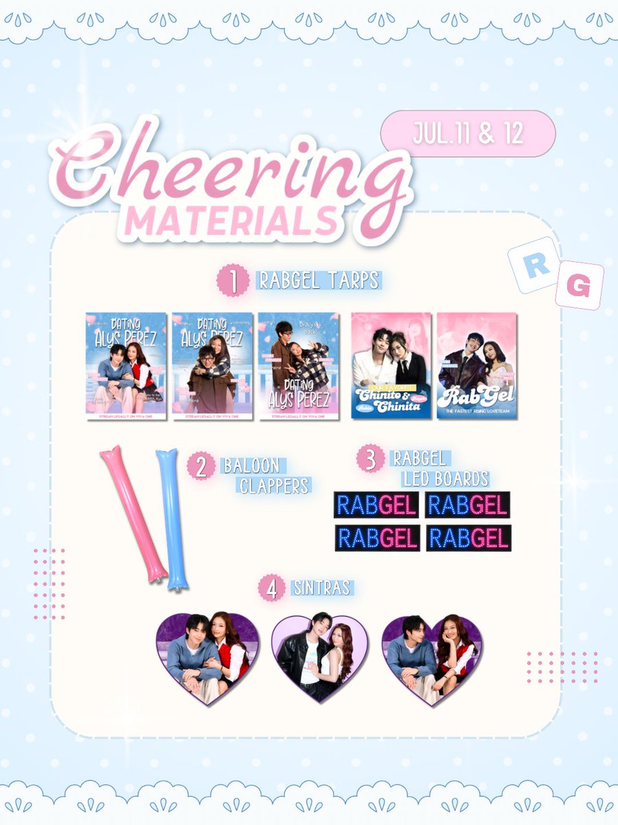 RABGELOFC_'s tweet photo. Weekend agenda? SUPPORT RABGEL. ✅🩵🩷

See our fandom representatives around the venue and grab some exclusive freebies while supplies last! 👀✨

Let’s make some noise, create unforgettable memories, and show RabGel the unmatched Gellybin energy!

See you this weekend, Gellybins! 

#RabGel
#RabinAngeles | #AngelaMuji
#DatingAlysPerez