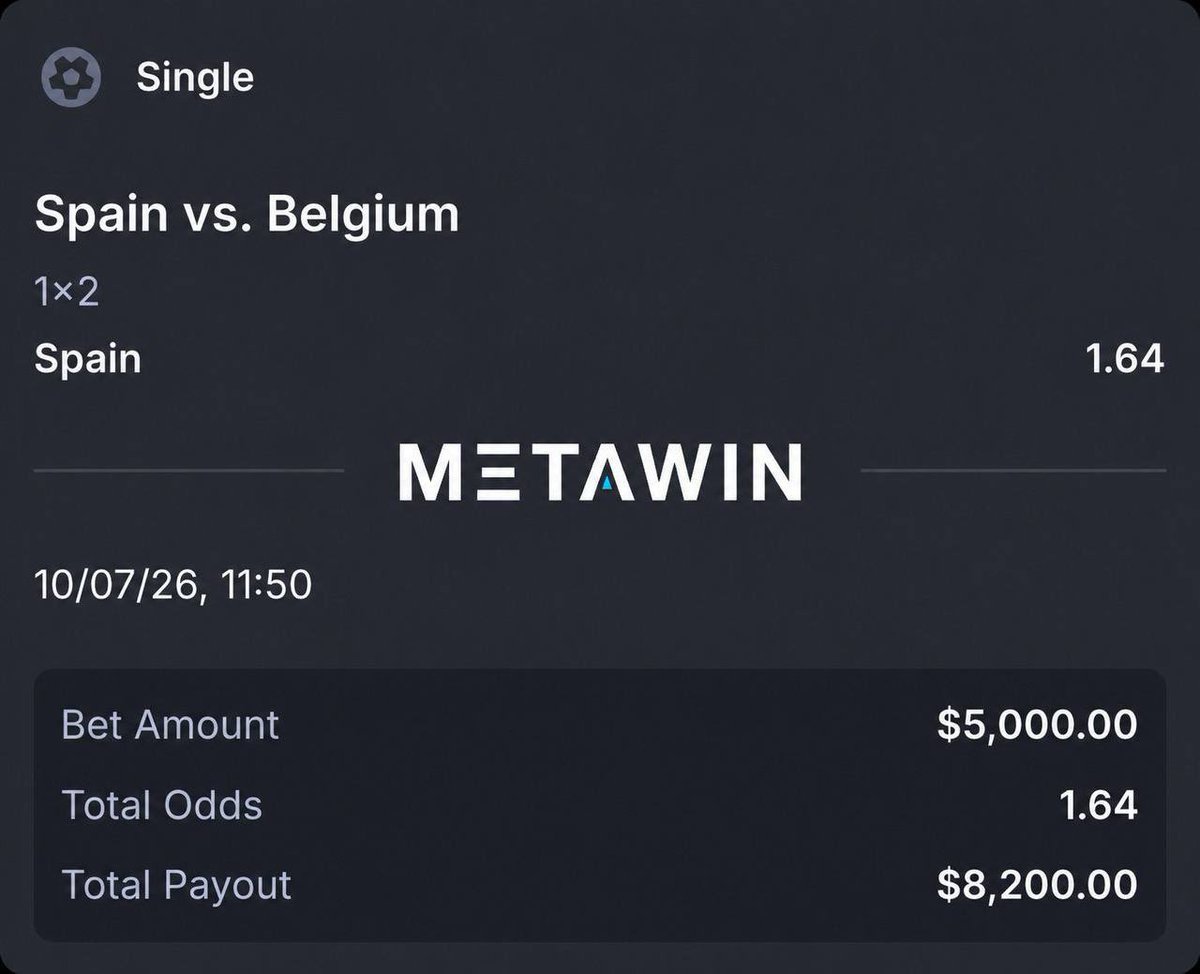 Booksey's tweet photo. I’m riding with Spain and haven’t lost one yet

If you’re betting anywhere other than @MetaWin rn you’re actually retardio

They have THE best odds and the largest leaderboard of any casino rn

$1.1M paid out to 1,000 winners on July 15

If this hits I’ll give one person who comments their wallet and username $300