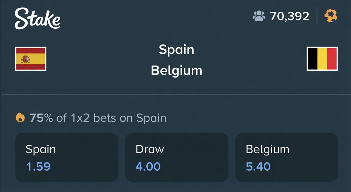 Funnyhoodvidz's tweet photo. One lucky winner who predicts the winner of the Spain/Belgium match and the correct final score before the match starts will win $150

One guess per person

Must include stake name or usdt address. https://t.co/d30yG75J9g