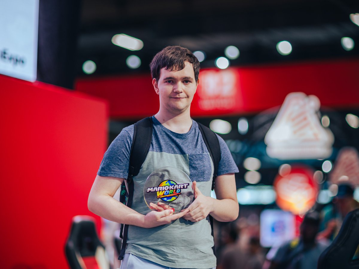 NintendoFrance's tweet photo. Une nouvelle journée s'achève et un nouveau champion a été sacré lors du tournoi Mario Kart World du jour ! #NintendoJapanExpo https://t.co/0tXYX00iZE