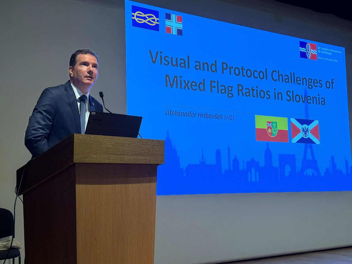 AleksHribovsek's tweet photo. The Thirty-first International Congress of Vexillology, Paris, France 
#ICV31 
#FIAV Fédération internationale des associations vexillologiques https://t.co/A906kLReKQ