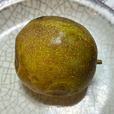 matun_matun's tweet photo. 先日家で育てているパッションフルーツ第１号を食べました。熟していないのに落ちてしまった緑色の実を保管して少し追熟させたもの。グレープフルーツのような酸味で甘さは足りないけれど、最後はちみつをかけたら丁度良い味に。次は完熟紫色の実を期待しつつ、初味見、楽しかったです。 https://t.co/PmT3bliwIk