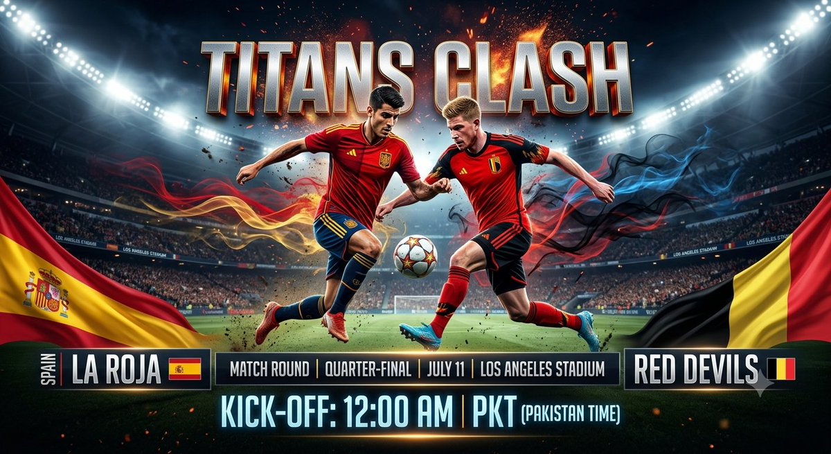pushtoonhap7's tweet photo. 🇪🇸 Spain vs Belgium 🇧🇪
🕛 12:00 AM PKT
#FIFAWorldCup #SpainVsBelgium #QuarterFinals #TitansClash https://t.co/Pg4QaWV8Jx