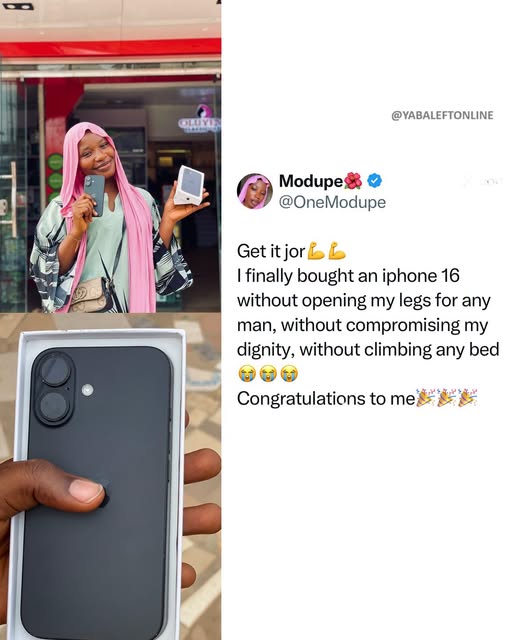 yabaleftonline's tweet photo. "I finally bought an iPhone 16 without opening my legs for any man" – Lady celebrates https://t.co/kpnDZehjyh