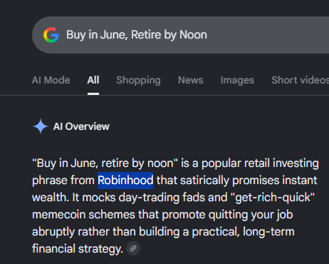 zhest4u's tweet photo. Buy in June, Retire by Noon is a popular slogan that originated from Robinhood this is a perfect narra to run with robinhood chain memes heating up and i havent seen it done before! https://t.co/pEaZZG82Td