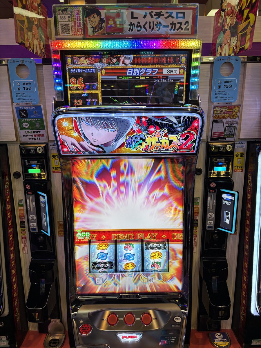 psj_koga's tweet photo. 昨日もご多数様のご来店 
誠にありがとうございました😆

スロットコーナー

⚙️Lパチスロ からくりサーカス2⚙️

856番台　👏14000枚OVER👏

🎉おめでとうございます🎉

本日も朝１０時開店です。 
皆様のご来店を心より 
お待ちしております。 https://t.co/Uo5oIm1AI5