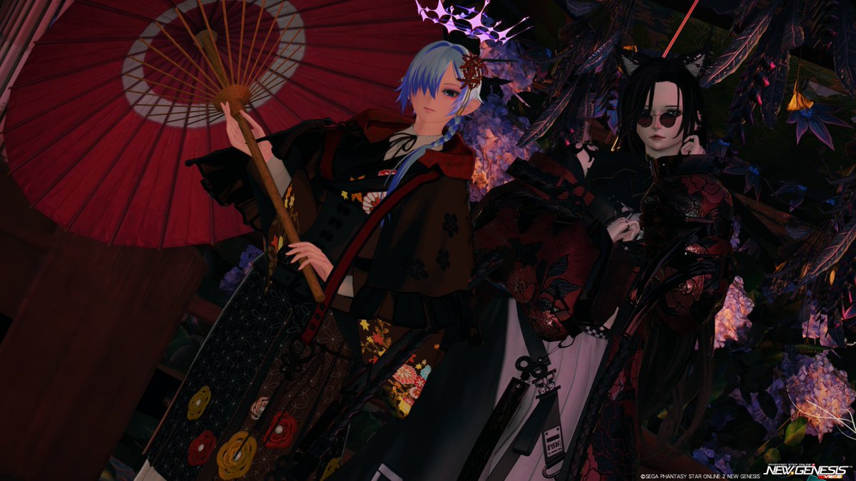 frayja_ship8's tweet photo. 惺太郎さんのCSをお借りして咲耶さん（@sakuya_NGS）とSS撮ってきました！藤や紫陽花、和風の要素たくさんの素敵なCSでした！
#PSO2NGS_SS https://t.co/YjB81qsRD2