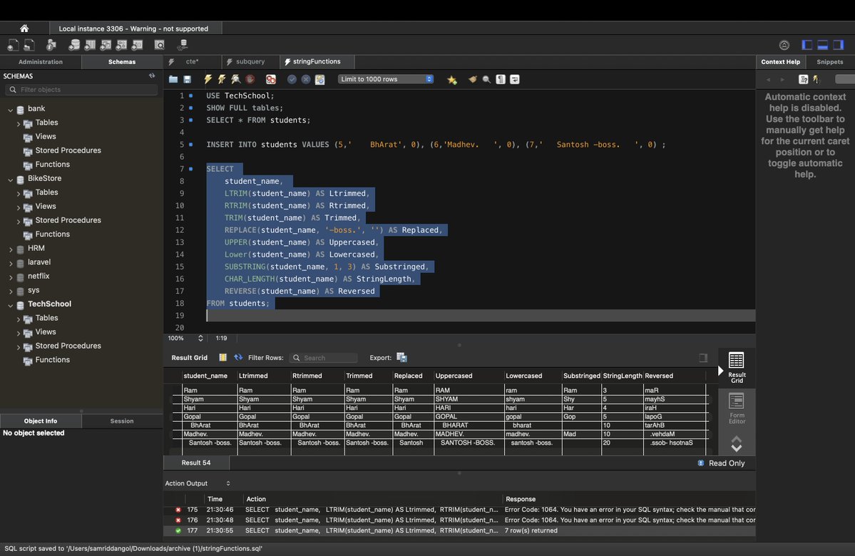 samrid2025's tweet photo. #LSPPDay40
Today, I learned about string functions in SQL.
@lftechnology
#60DaysOfLearning2026 #LearningWithLeapfrog https://t.co/oDB7bz4B48
