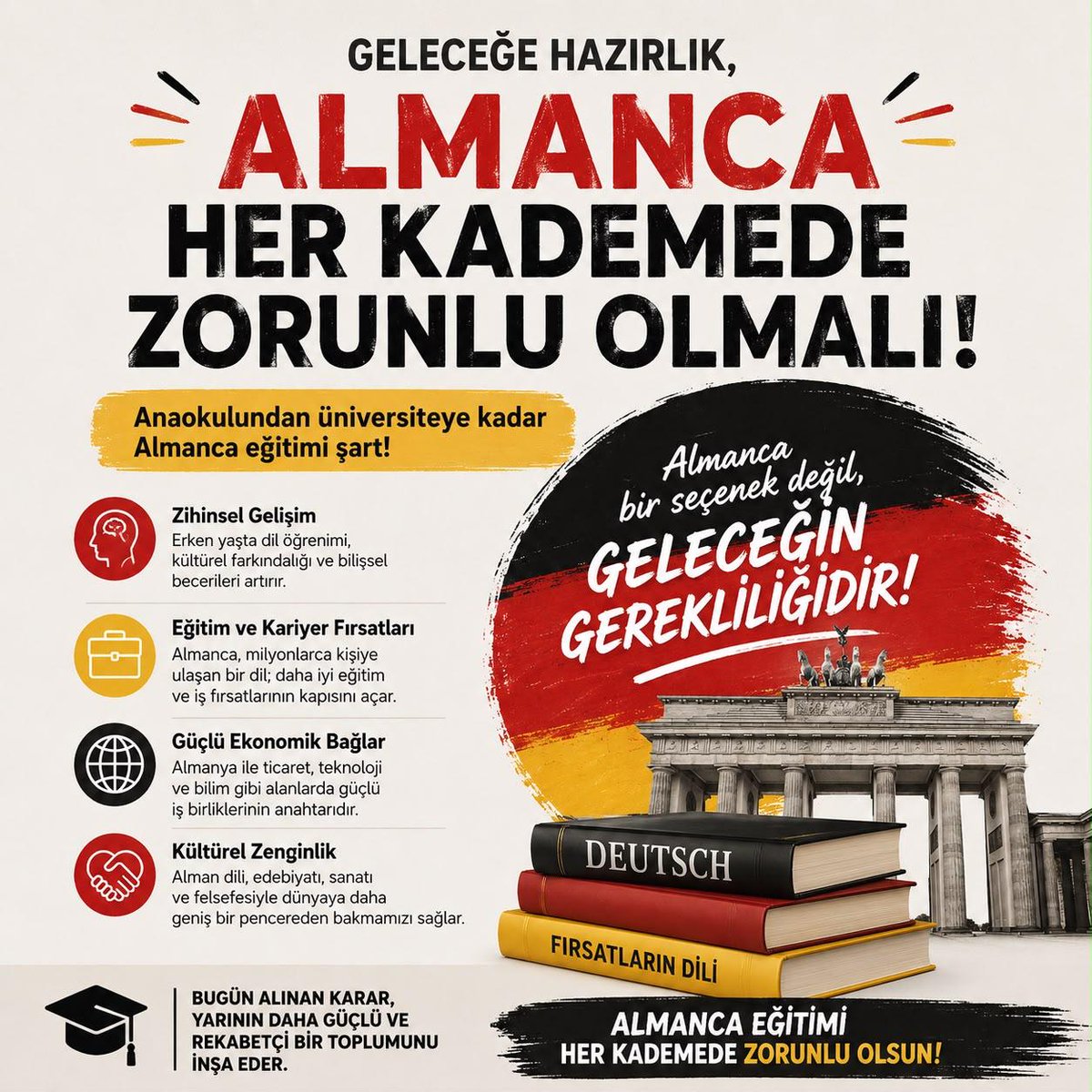 arslangillerden's tweet photo. İkinci yabancı dil eğitimi öğrencilerimizin hakkıdır. Almanca'nın seçmeli olması nedeniyle birçok öğrenci bu imkândan yararlanamıyor. Eğitimde fırsat eşitliği için Almanca yeniden ortak ders olmalıdır.
@Yusuf__Tekin @tcmeb @farukyelkenci @cftcblnt @latifselvi42
#AlmancaZorunluOlsun