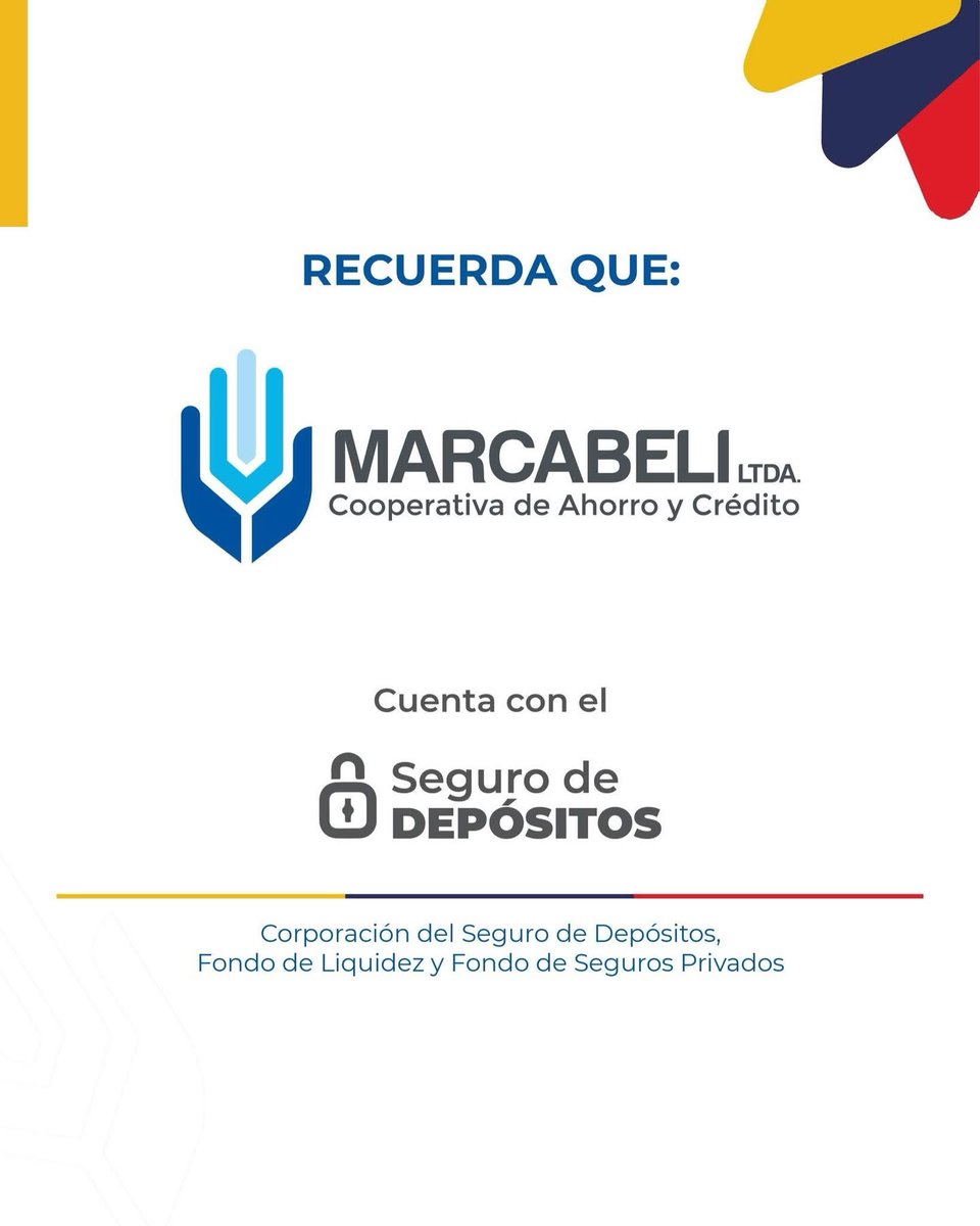 MarcabeliLtda's tweet photo. Cooperativa de Ahorro y Crédito Marcabelí tus ahorros están protegidos, conoce la cobertura del Seguro de Depósitos en la siguiente página web https://t.co/dC3EosRzzn https://t.co/ft9tK2jCYi