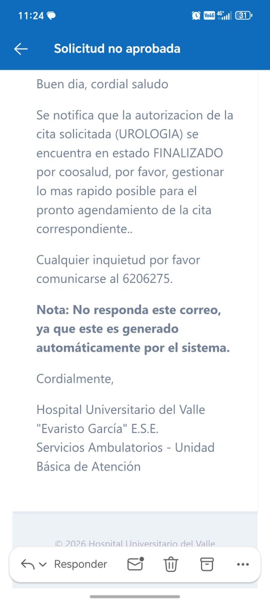 Oh_Margoth's tweet photo. @supersalud cada día @Coosalud_ es mas desastroso, ayer me llamaron para "ayudar" pero ahora resulta que cancelarin las autorizaciones que ya tenía mi suegra. Pedí una cita con el HUV y me dicen esto: https://t.co/Jk5FqD66Ja