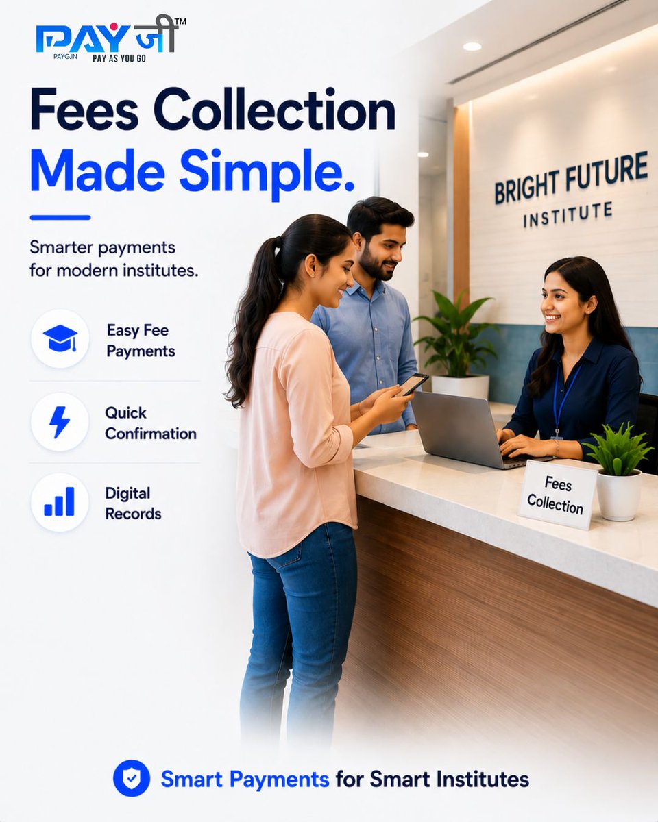 PayGIndia's tweet photo. 🎓 Collect fees without the complexity.
Fast. Simple. Digital. 💙
Power your institute with smarter payment solutions from #PayG. 🚀
#SmartFeeCollection #DigitalPayments #EducationSolutions #EdTechIndia #FintechSolutions #SmartInstitute https://t.co/gznetENpxL