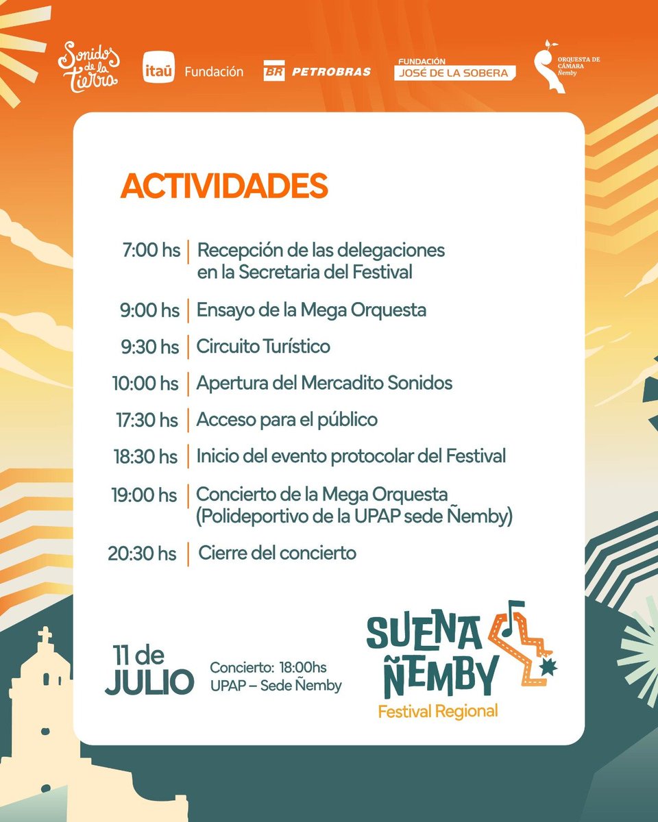 SonidosPY's tweet photo. ¡Llega Suena Ñemby! 🥳

¡La emoción por #SuenaÑemby es total! Queremos contarles que ya se cerraron los cupos para el Festival Regional. 💙🇵🇾

Para los que ya tienen su reserva, les recordamos los datos claves:

📅 Sábado 11 de julio | 🕕 18:00 h
📍 UPAP – Sede Ñemby https://t.co/Kk3KYtWbit