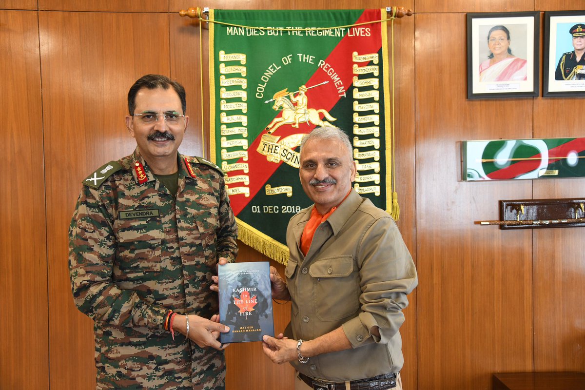 iranjanmahajan's tweet photo. Presented my book, “Kashmir in the Line of Fire”, to Lt Gen Debu Sharma, Army Commander ARTRAC, a dear friend &amp; my course mate.. The book contributes to a deeper understanding of Kashmir’s complexities and to the conversations that shape policy and peace. https://t.co/0N5VqUsIit