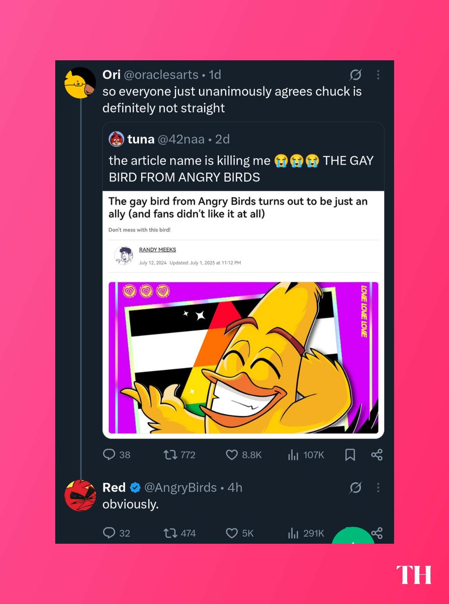ToonHive's tweet photo. Chuck from ‘The Angry Birds Movie’ franchise is confirmed to be not straight according to the official Angry Birds Twitter/X account.

“obviously.” https://t.co/XVUxvJLmee
