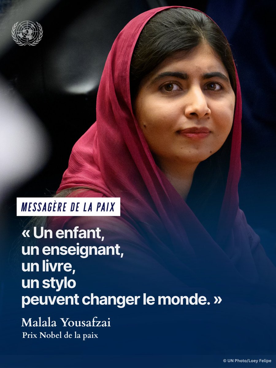 ONU_fr's tweet photo. « Un enfant,
un enseignant,
un livre,
un stylo
peuvent changer le monde. »

—  @Malala 

Joyeux anniversaire à notre Messagère de la paix, qui défend inlassablement l'éducation des filles dans le monde entier ! https://t.co/C2sXhNPWYe https://t.co/ukVeSmufwZ
