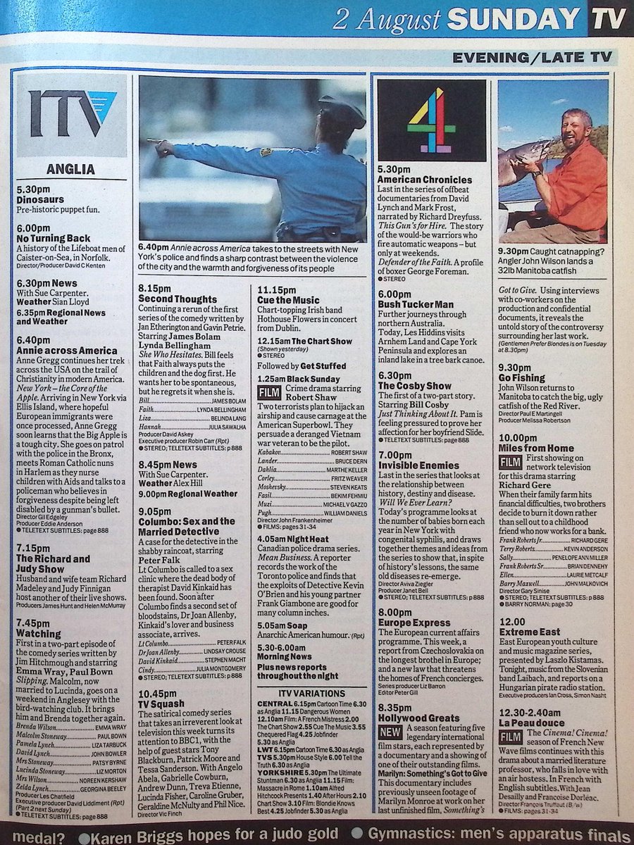 TvDidYouSee's tweet photo. #OnThisDay 2 August 1992 📺TV Listings
#Genesis are LIVE FROM KNEBWORTH PARK on Radio 1.
Sharon plans a surprise for Michelle in #EastEnders.
Marcus stalks Pilar in #Eldorado.
#MarilyMonroe is the first of the featured HOLLYWOOD GREATS.
Another case for #PeterFalk as COLUMBO. https://t.co/gFkPIMsidR