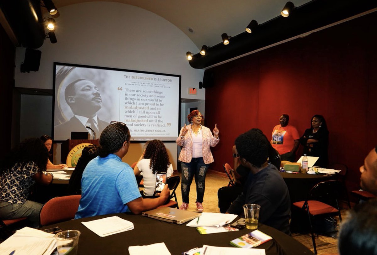 TheKingCenter's tweet photo. More candid photos from The King Center’s special in-person Lunch & Learn, ‘Disciplined Disruption: A Nonviolent Response to Injustice.’ The Nonviolence 365 workshop was facilitated this past Tuesday by Vonnetta L. West (Senior Nonviolence Trainer) and Bonita Hampton Smith (Certified Nonviolence Trainer), and included inspiring remarks from King Center CEO, Dr. Bernice A. King.

The experience offered practical insight on how to disrupt injustice using the Six Principles and Six Steps of Kingian Nonviolence (#Nonviolence365), and concluded with participants sharing areas in which they commit to being disciplined disruptors.

Stay tuned for upcoming in-personal and virtual trainings and workshops: https://t.co/RapdPf7nAc

#TheKingCenter #Nonviolence #MLK