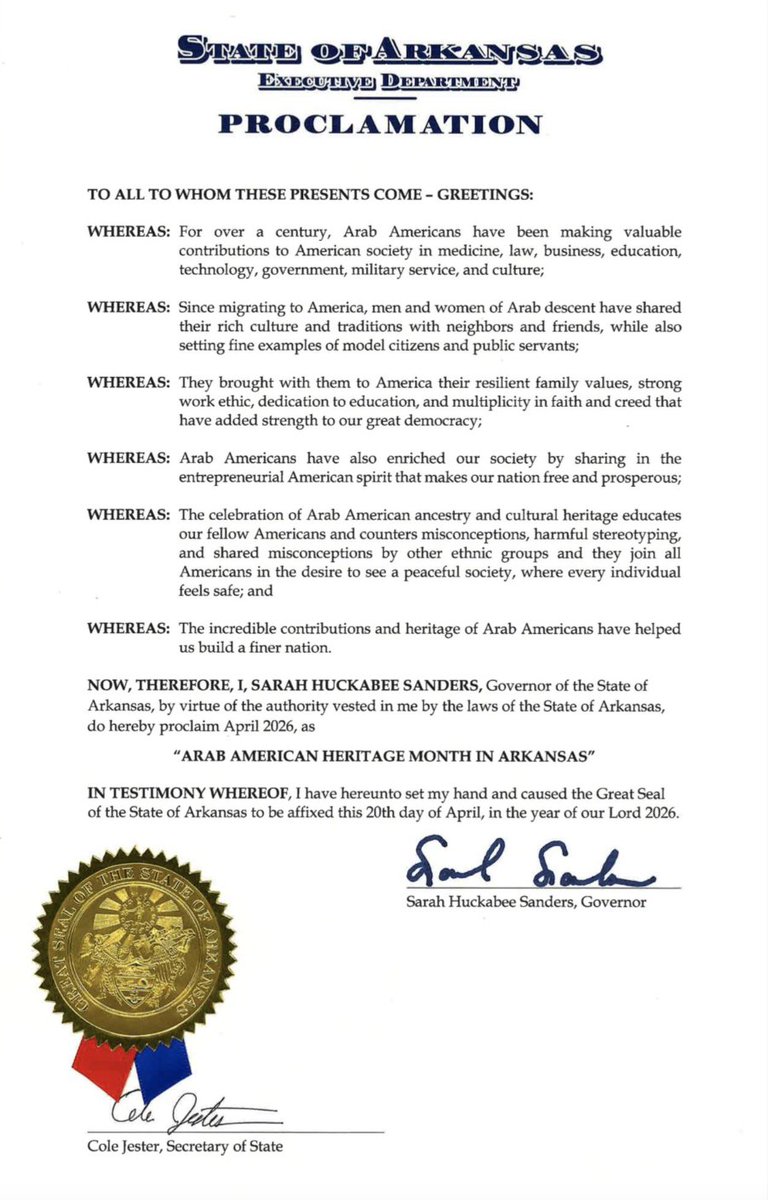 DMLNewsApp's tweet photo. @SarahHuckabee , why, why, WHY did you sign this proclamation?? Some of us would really like to know. https://t.co/11C7VCXspx