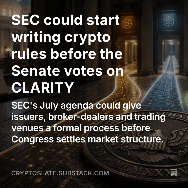 CryptoSlate's tweet photo. 🗞 Top #CryptoNews: Fri, Jul 10 (24H)

1️⃣ SEC could start writing crypto rules before the Senate votes on CLARITY

2️⃣ Robinhood launched a Wall Street layer 2 chain and the market crowned a $150M cat coin first

https://t.co/tM339vw5uV https://t.co/hun6heMq2v