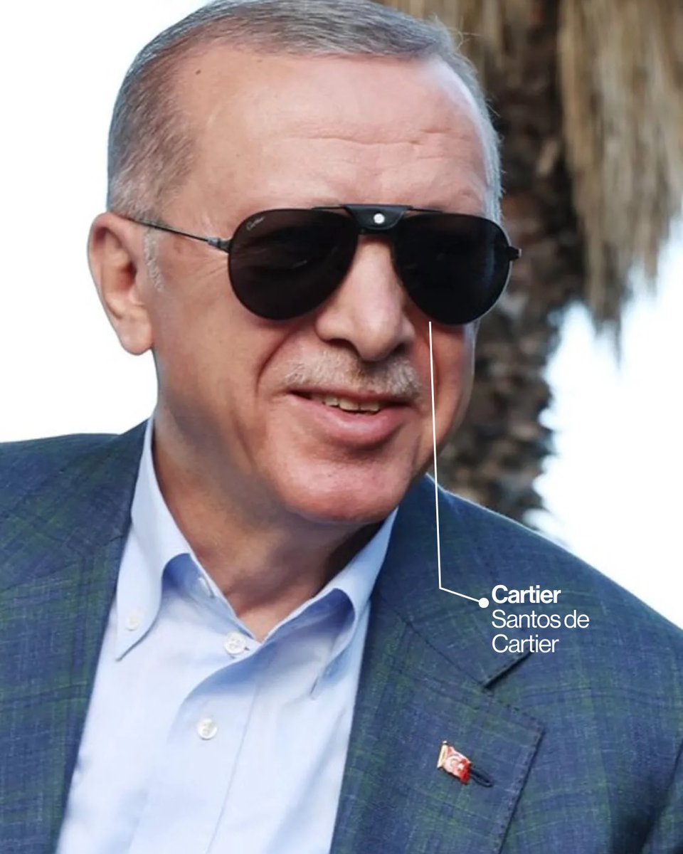 gundemio's tweet photo. Liderlerin güneş gözlüğü tercihi:

▬ Cumhurbaşkanı Erdoğan: Cartier Santos De Cartier - 76 bin 750 TL
▬ Fransa Cumhurbaşkanı Macron: Henry Jullien Pacific S01 - 35 bin 500 TL
▬ Rusya Başkanı Putin: Julbo Colorado - 4 bin TL
▬ İtalya Başbakanı Meloni: RayBan 2186 State Street - 11 bin TL