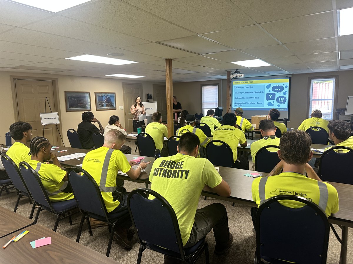 NYSBridge's tweet photo. Our Seasonal Interns took a break from the job site for their third STEM Workshop, led by the @NYSLabor's Karleen, Leigh, and Em. Interns explored how understanding different personality styles can strengthen teamwork, communication, and leadership. https://t.co/5OBnAYUkGI