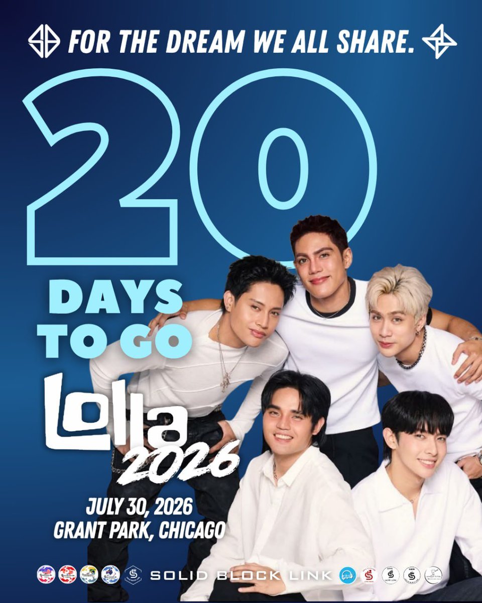 SB19SBLink's tweet photo. And just like that, we're only 20 days away from when SB19 will conquer the Allianz stage of Lollapalooza 2026 Day 1 and hopefully the hearts of the festival attendees and audiences too. 

Definitely a must see act, the South East Asia pop group will definitely represent with their top tier live vocals. So don't miss out and watch @SB19Official set at Grant Park, Chicago USA.