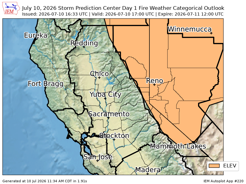 iembot_sto's tweet photo. #SPC issues Day 1 Elevated Fire Weather Risk at Jul 10, 16:33z for STO https://t.co/8C6glVb7Bt https://t.co/XfifhGEy98