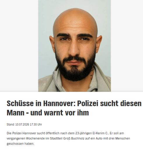 Taykra's tweet photo. #Hannover: Auf seiner rechten Hand und auf der linken Halsseite hat El-Kerim C. Tattoos mit arab Schriftzeichen. Die Beamten gehen "von einem hohem Aggressionspotenzial" aus - wegen "der zurückliegenden Tat sowie der Möglichkeit, dass der Gesuchte eine Schusswaffe bei sich trägt" https://t.co/ODTma3H4u3