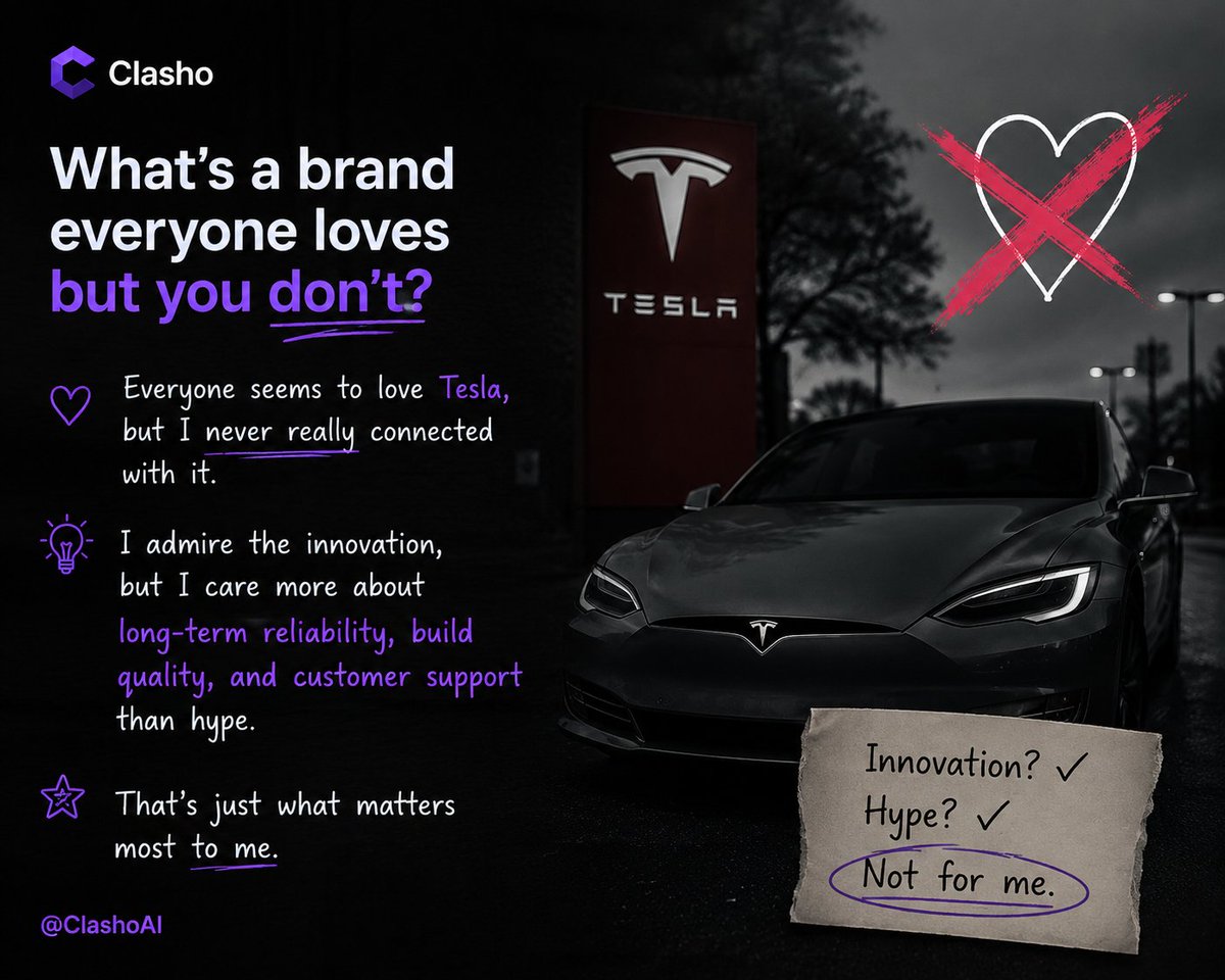 NeverTamerg's tweet photo. Everyone seems to love Tesla
but I never really connected with it
I admire the innovation
but I care more about long term reliability
build quality and customer support than hype 
That's just what matters most to me
@ClashoAI https://t.co/cfRCpfjLDj