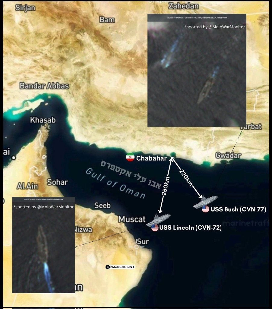 last_coverage's tweet photo. 🇺🇸🇮🇷 Two U.S. carriers now sit off Iran's coast

Right after Trump called the ceasefire "over," both were reportedly spotted close enough to Iran to be inside missile range.

A single carrier packs 60 to 90 aircraft and thousands of sailors, basically a floating airbase parked on Iran's doorstep.

Two carriers this close sends a message all on its own. The U.S. looks ready to turn the screws, maybe even choke the Strait of Hormuz.

That's a lot of hardware for a conflict that's supposedly over.

Source: @clashreport / Writer: Daniyal