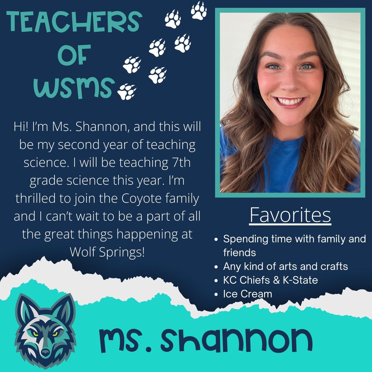 WSMCoyotes's tweet photo. Meet Our WSMS Staff!  We’re excited to introduce the incredible educators and staff members joining the Wolf Springs Middle School family.  Let’s give them a warm Coyote welcome as we prepare for an amazing year together! https://t.co/sUF2QzWv6f