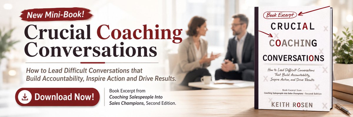 KeithRosen's tweet photo. Ever shy away from tough conversations especially as a manager? What if there was never a tough conversation again. Download my new mini-book, Crucial Coaching Conversations and master the most essential conversations to build a team of sales champions. https://t.co/IRc4RA2V9r https://t.co/KrthnBUmp7