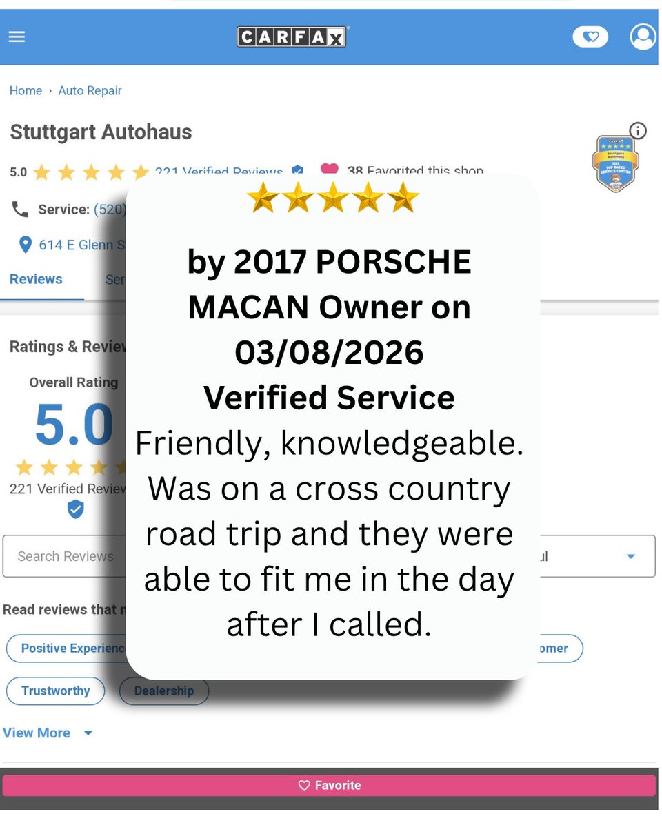 StuttgartAutoAZ's tweet photo. Reviews like this mean the world to us. We are truly thankful and blessed to have such wonderful customers and the opportunity to serve our community. Thank you for your trust. The Crew at Stuttgart Autohaus https://t.co/ubOUvnvafE