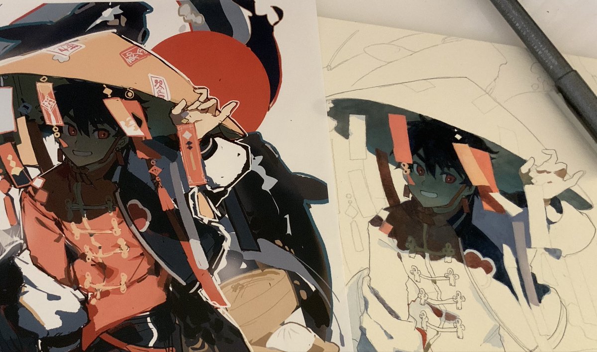 Mino_llm's tweet photo. デジタルは一旦全体に影→削って光を出すで着彩だったけど、手描きでは影を先に落とす塗り方だったので画材で同じゴールでも過程が逆転するのが面白かったりする https://t.co/z3Zb8RNI5s