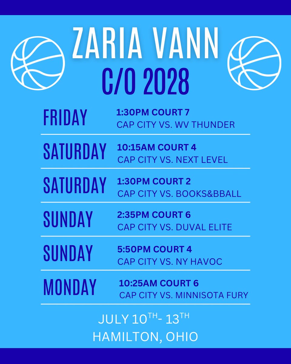 MonacanGBB's tweet photo. 🚨2028 Guard🚨
Coaches! Check out Zaria Vann (@ZariaVann3) and team (@CapCityBallers) this weekend in Ohio! Big weekend loading!🔥🔥
#ChiefPride #rvaW @cfieldsports https://t.co/TQLqCsbTc6