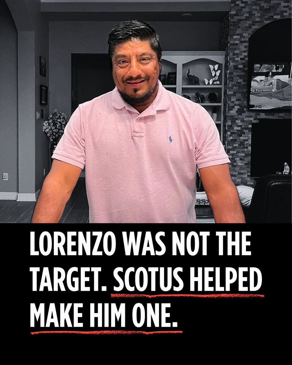 WeAreUFD's tweet photo. SCOTUS gave ICE power to racially profile.

ICE just killed Lorenzo Salgado Araujo in Houston. A father who officials now admit was not even the target.

This is what happens when courts give armed agents permission to treat race, language, workplace, and fear as suspicion. https://t.co/5ap7hNFrjr