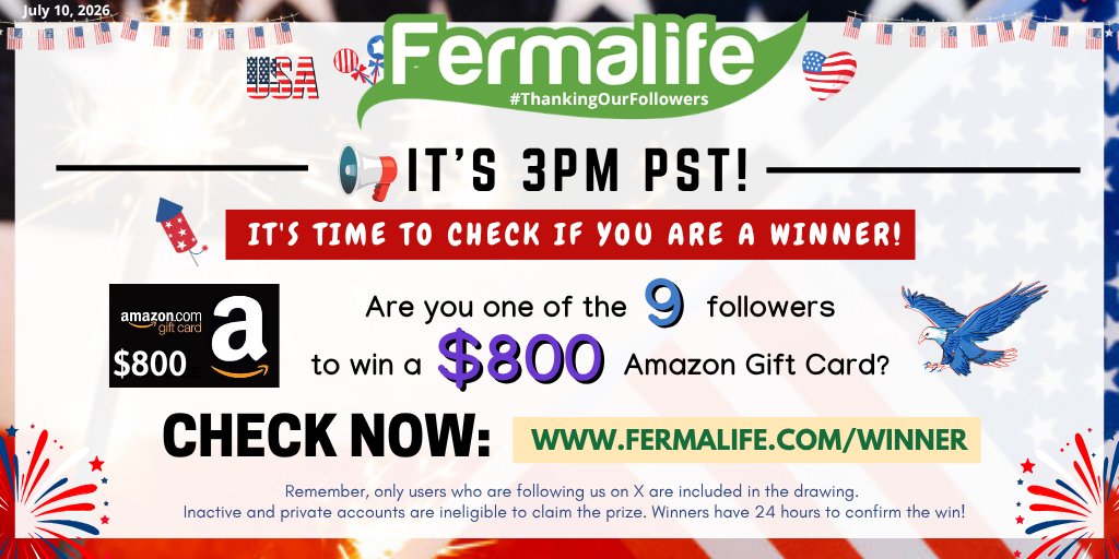fermalife's tweet photo. ✨IT'S 3PM PST---It's time to check if you are a winner of our monthly #ThankingOurFollowers drawing for 9 random followers to win a $800 #AmazonGiftCard 🎆 CHECK NOW: https://t.co/2QOZDAo8jU (Winners have 24 hrs to confirm their win!) ✨ https://t.co/bt5b4zBuxg